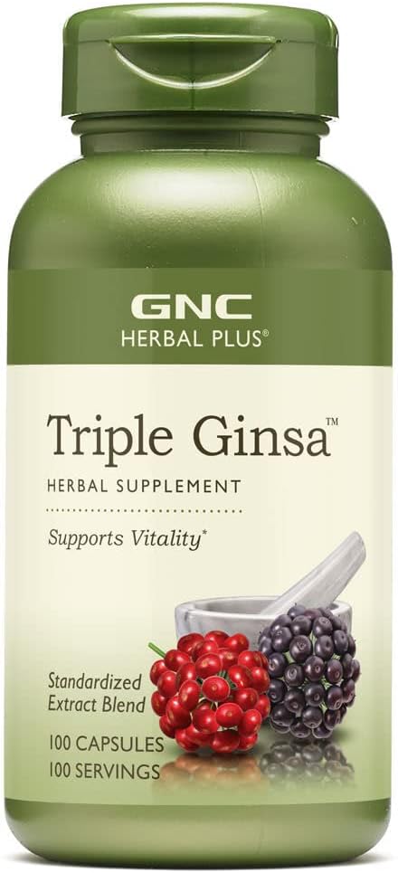 GNC Herbal Plus Triple Ginsa Supplement, Destekler Vitality, 100 Hizmet