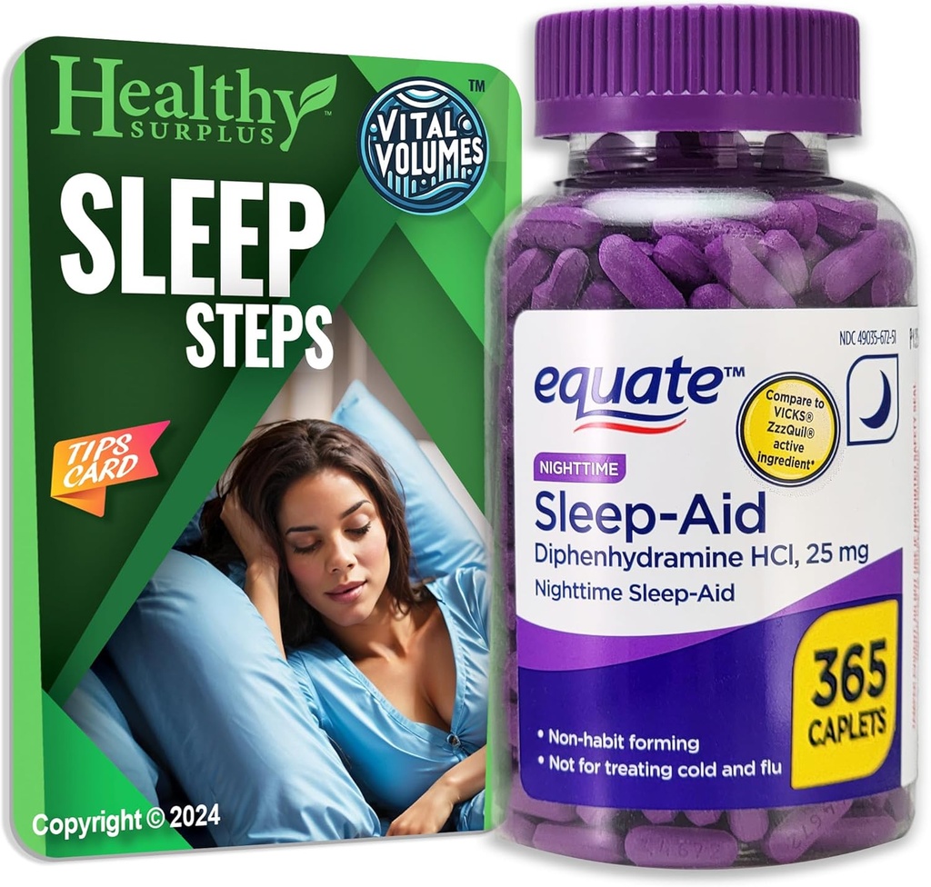 Ικανοποίηση του Sleep- Aid Diphenhydramine HCI 25 mg 365 Caplets and Vital Volumes Sleep Steps