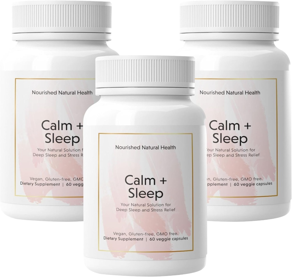 Nourished Natural - Calm + Sleep Capsules for Deep Rest & Relaxation with Ashwagandha, Chamomile, Tart Cherry Extract, Passionflower, L-theanine, & Magnezyum - 180 Capsules