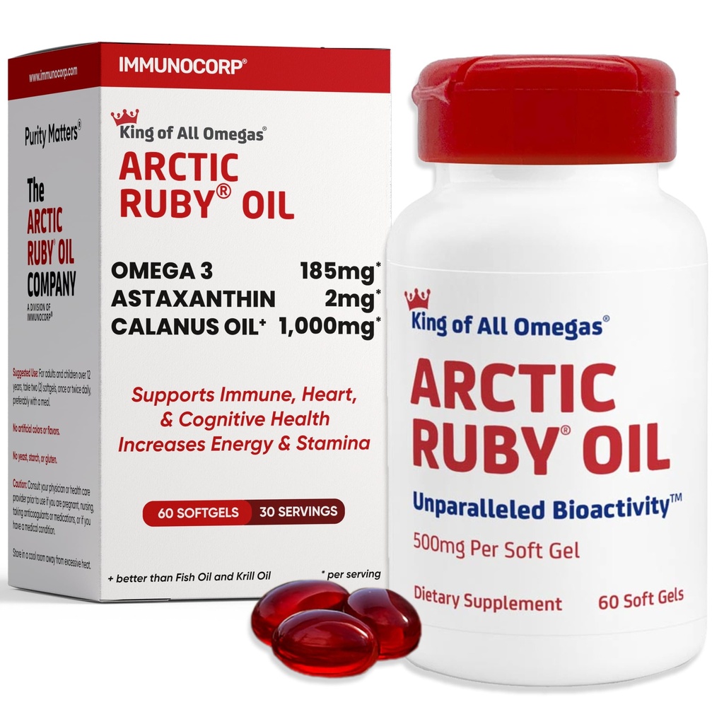 Arctic Ruby Oil 1000mg – Ωμέγα 3 συμπλήρωμα για γυναίκες και άνδρες με EPA, DHA & Ασταξανθίνη 2mg - Fish & Krill Oil Alternative – 60 Softgels (1 Pack)