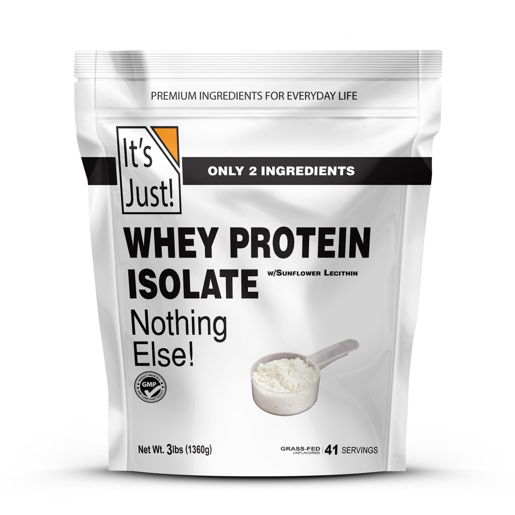 Είναι απλά! - Whey Protein Isolate, Ultra Premium Grass-Fed, Unflavored, Made in USA, Pure 90% Protein, Μόνο 1g Carb, Χωρίς Προστιθέμενη Ζάχαρη (3 Λίρες)