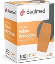 Dealmed Fabric Flexming Bandages with Non-Stick Pad, Latex Free, Yara Care for First Aid Kit, 2" x 4" (100'ün Kutusu)