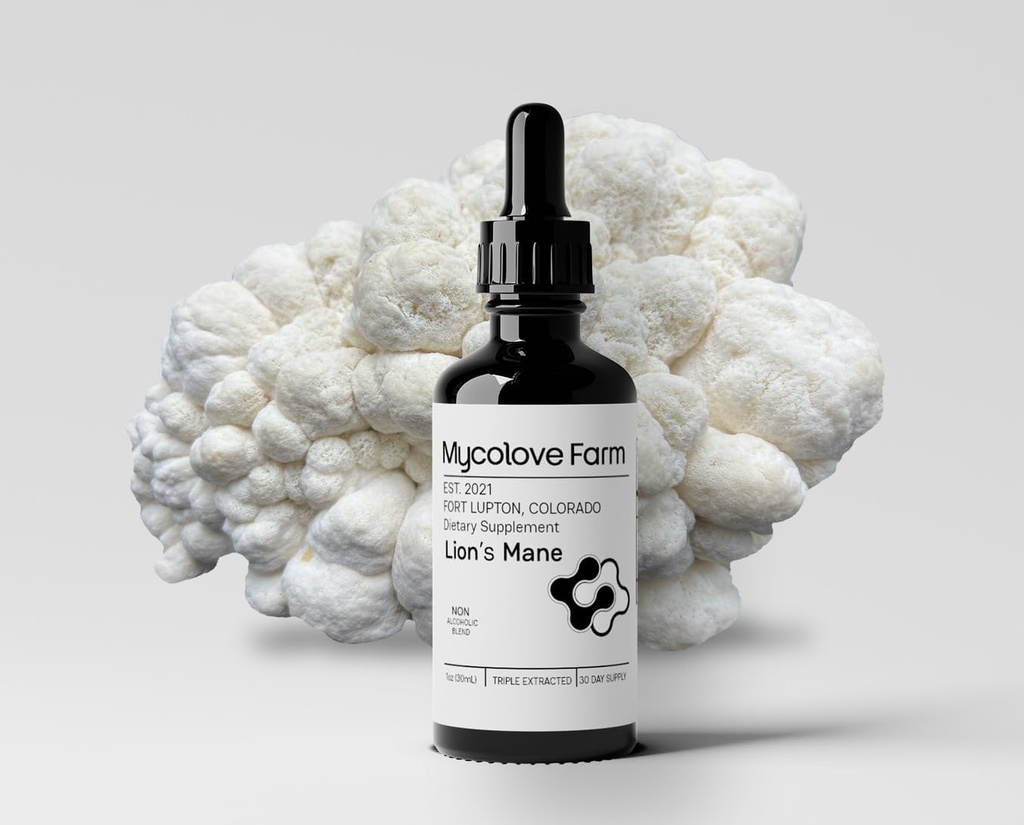 Mycolove Farm Organic Lion's Mane & Gotu Kola Βάμμα - Ενίσχυση της διανοητικής σαφήνειας - Fruiting Body Extract