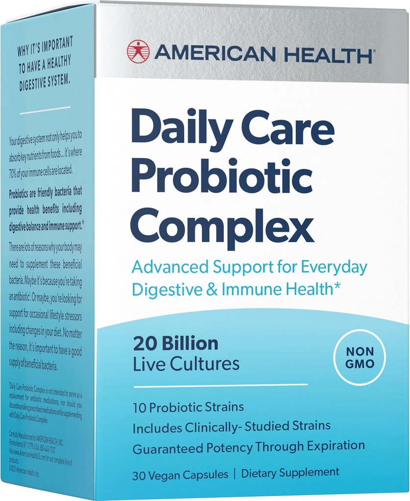 AMERICAN ΥΓΕΙΑ Daily Care Probiotic Complex, 20 Δισεκατομμύρια Μικροοργανισμοί - Κλινικά Σπουδασμένα Στελέχη - Σύνθετη Υποστήριξη για την Καθημερινή Πειθαρχία & Ανοσολογική Υγεία - 30 Κάψουλες, 30 Σύνολο Υπηρεσίες