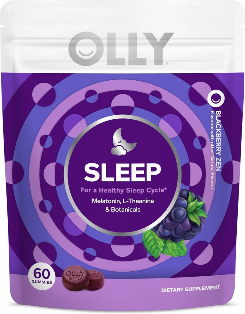 OLLY Sleep Gummy, 3 mg Melatonin, L-Theanine, Chamomile ve Lemon Balm Extracts, Blackberry Flavor, 30 Day Supply - 60 Count