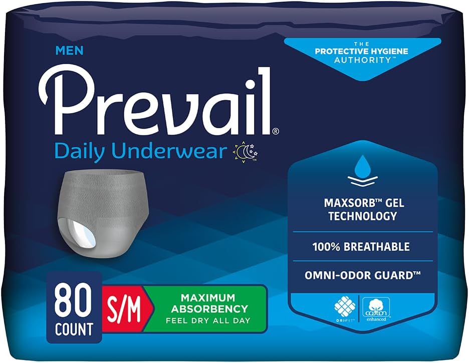 Prevail - Erkeklerin Koruyucu Underwear - Pull-up Incontinence Underwear - Use Adult Diaper - maksimum Absorbency - Small / Medium - 80 (4 paket 20)