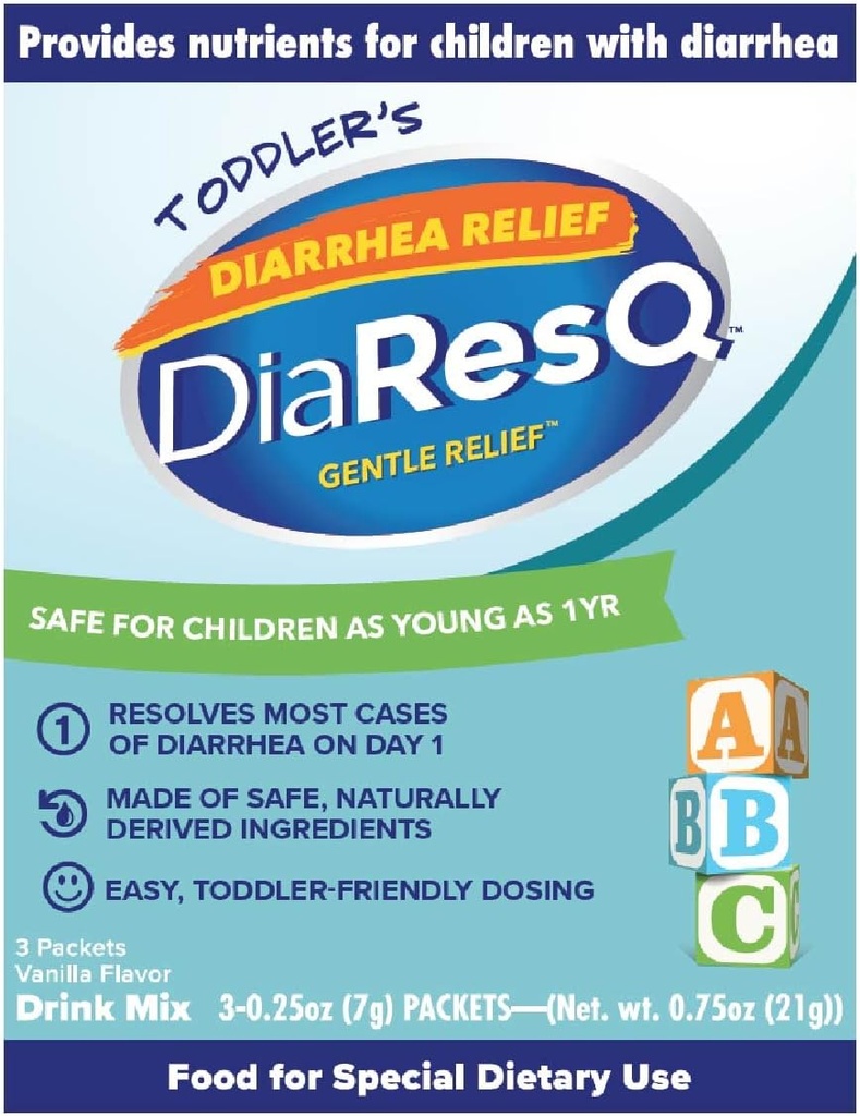 DiaResQ Diarrhea & Immune Support Colostrum Drink Mix for Toddler (1+ Yıl) 3, Gentle Relief, Helps Restore Normal Intestinal Function, Antibiyotik & Drug-Free, Gluten Free, Vanilla Flavor