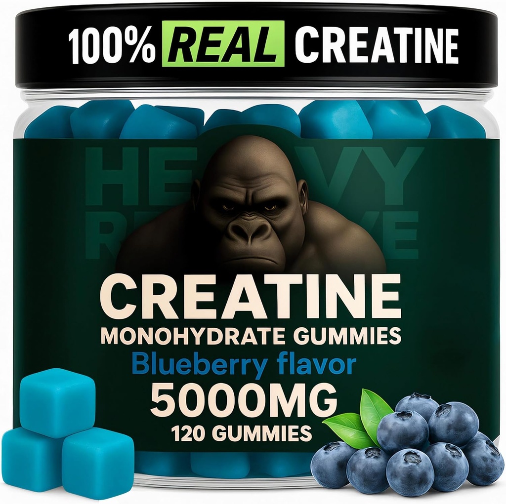 Erkekler ve Kadınlar 5000 mg için Kretine Monohidrat Gummies - Blueberry, 30 Hizmet için 120 Kont | Low Calorie Formula | Muscle Builder and Energy Boost | Pre-Workout Supplement Chewable Kretine Gummies