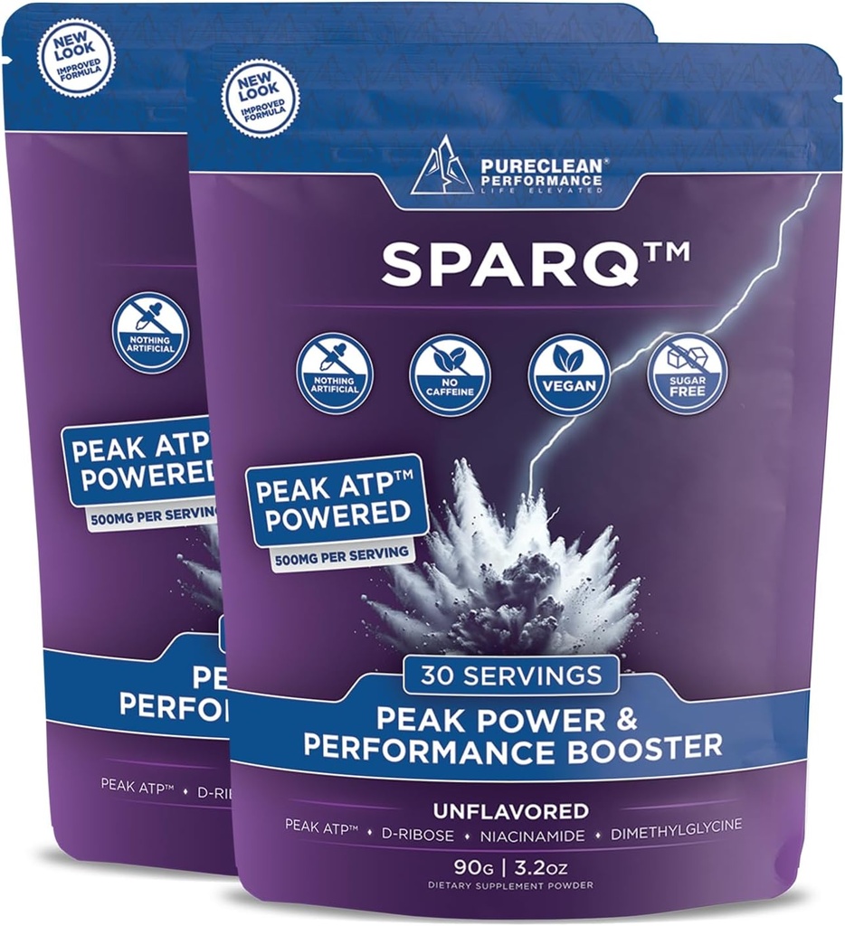 SPARQ Peak ATP Power & Performance Branson – 500 mg ATP, D-Ribose, DMG & NAD+ – Boosts Muscle Mass, Energy, Stamina, Strength & Recovery – Caffeine-Free Pre-Workout Toz – 60 Hizmet - Unflavored