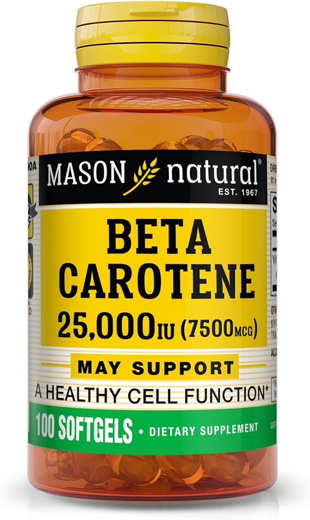 Mason Natural Vitamin A Beta Carotene5.000 IU, Destekler Vizyon, Hücre Fonksiyonlu ve Immune Health, 100 Softgels, 3 Paket