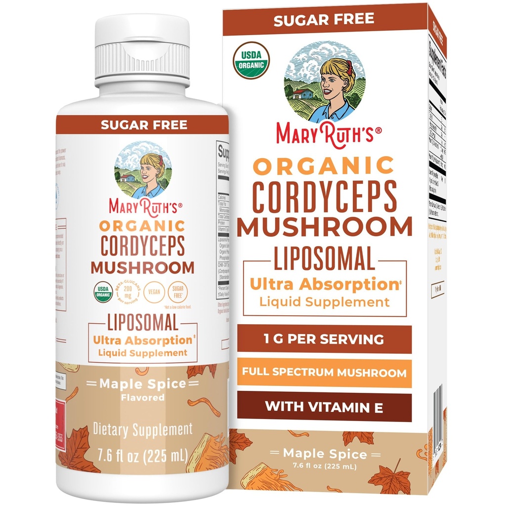 MaryRuth Organics Cordyceps Mushroom Supplement | Ultra Abpole Liposomal | Full Spectrum Mushroom | 200 mg Beta-Glucans Per | USDA Organic | Vegan | 7.6 oz | 15 Servisler