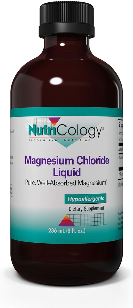 Nutricology Magnesium Chloride Liquid - Bone Support, Potassium Sorbate, Electrolytes, Joint Support, Pure, Well-Absorbed, 66.5mg Supplement - 8 Fl Oz