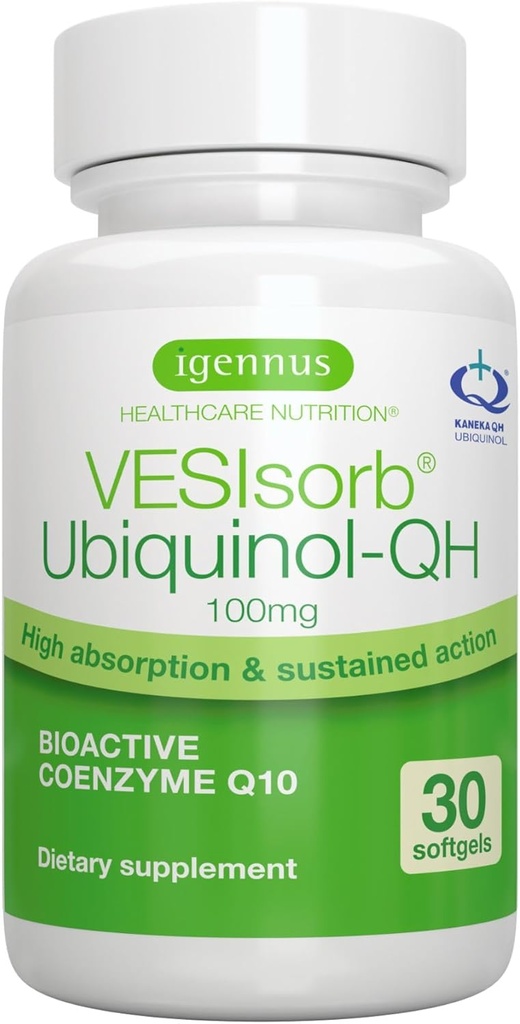 Igennus Advanced VESIsorb Ubiquinol 100mg 30 Softgels, 600% βιοδιαθεσιμότητα, ταχείας δράσης συμπολυμερές νερού-διαλυτή Q10 συμπλήρωμα για την ενέργεια & καρδιά, 1-Month Supply
