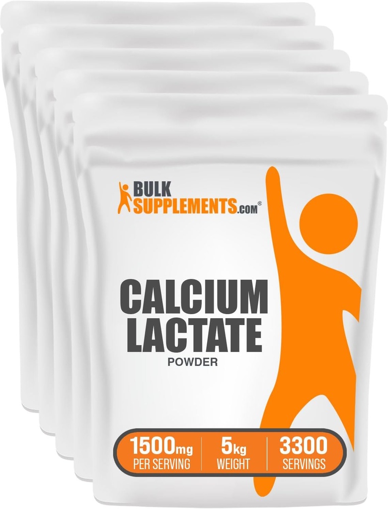 BulkSupplements.com Calcium Lactate Powder - Calcium Supplement Powder, Food Grade - Pure & Gluten Free, 1.5g per Serving, 1kg (Pack of 5) (11 lbs)