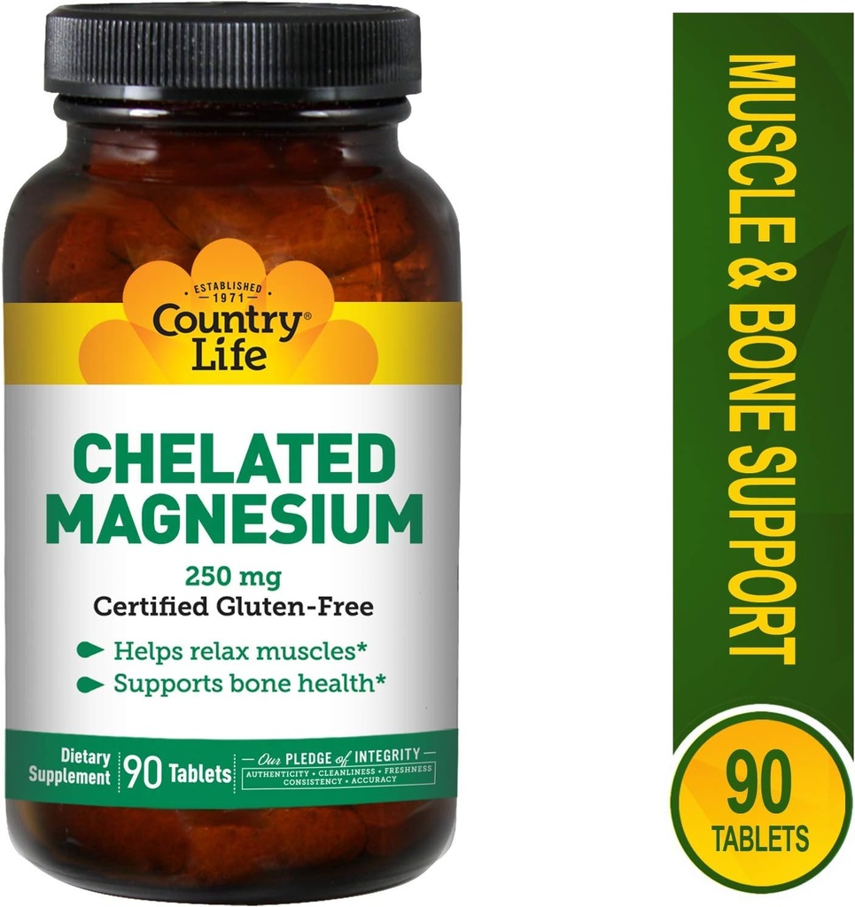 Country Life Chelated Magnesium 250 mg, 90 δισκία