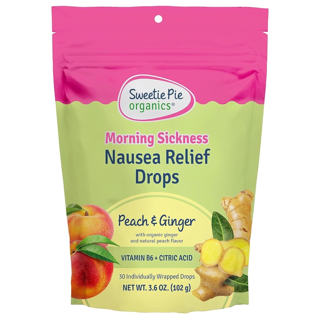Sweetie Pie Organiks Hamile Nausea Relief Drops, Soothe First Trimester Morning Hastaness, Peach & Ginger Flavor, 30 Count Count