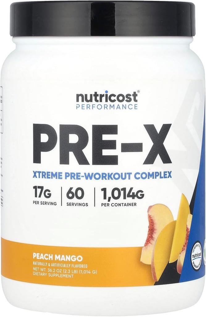 Nutricost Pre-X Xtreme PreWorkout Toz Kompleksi, Peach Mango, 60 Hizmet, Vejetaryen, Non-GMO ve Gluten Free