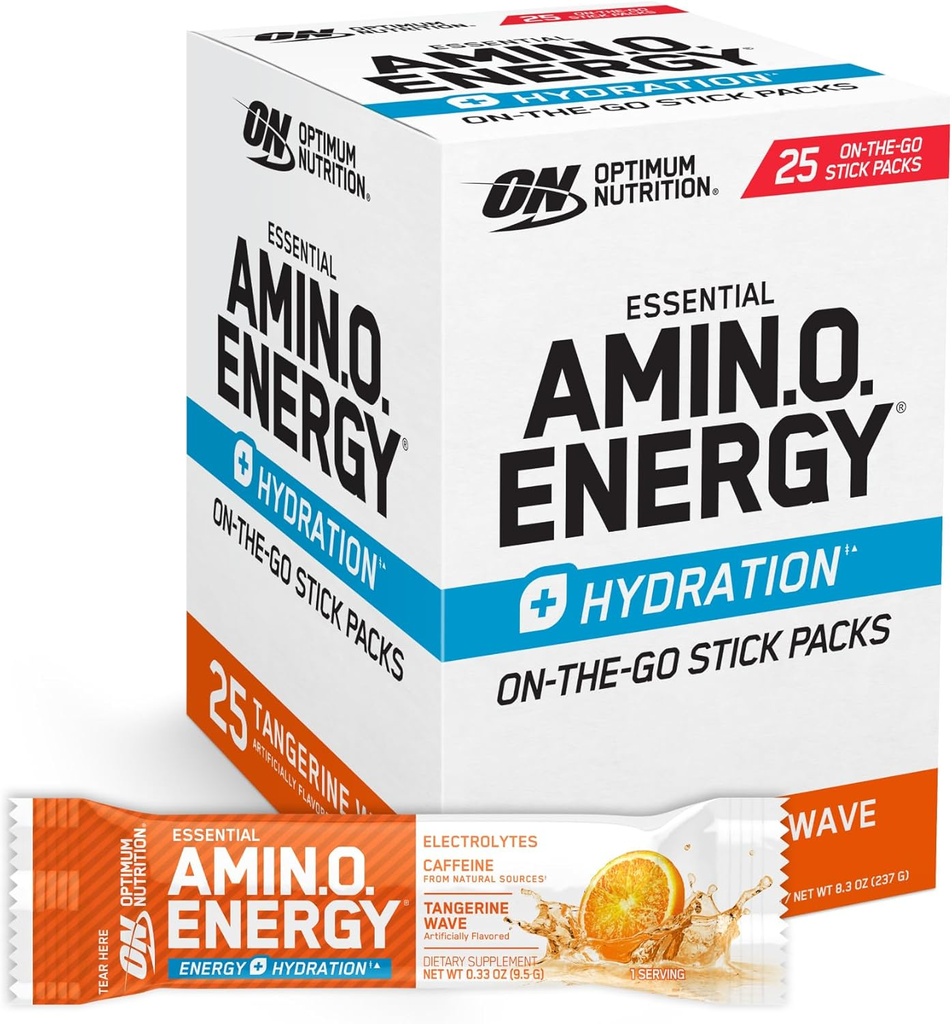 Optimum Beslenme Amino Enerji Hydration Packets, On-Go Energy Toz Stick Packs, Tangerine Wave, 25 Count