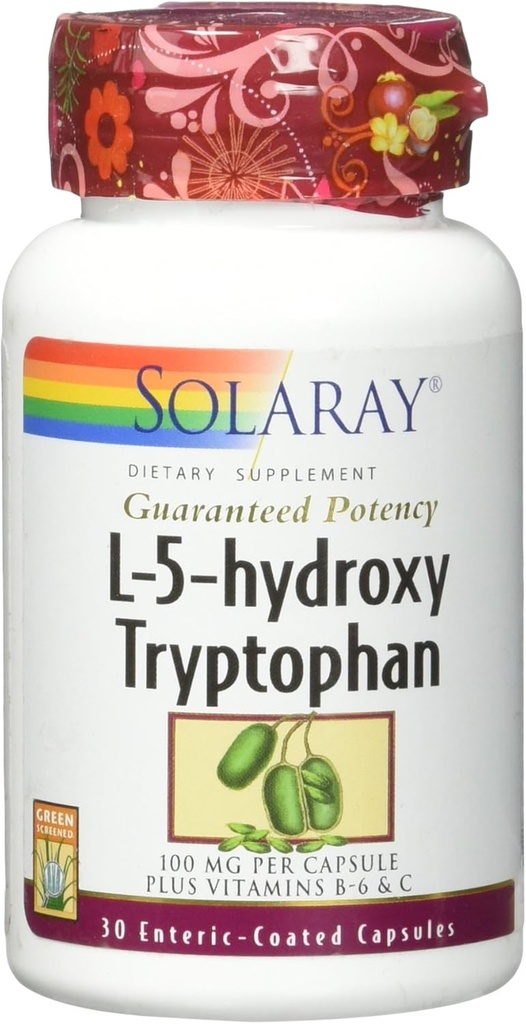 Solaray Εγγυημένη ισχύς L-5- HTP + B 6 & C 100 mg Καψάκια, 30 Count