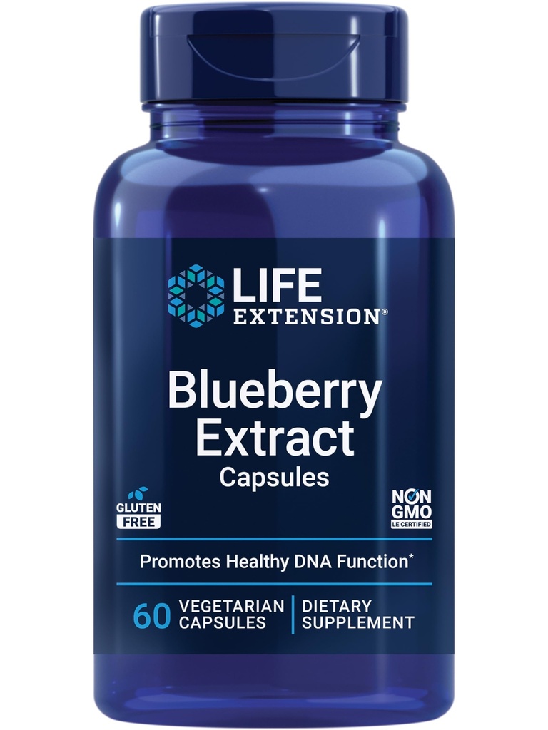 Life Extension Blueberry Extract Κάψουλες, υποστηρίζει τη γνωστική & μνήμη υγεία, βοηθά στη διατήρηση ήδη υγιή επίπεδα χοληστερόλης, καταπολεμά το οξειδωτικό στρες, χωρίς γλουτένη, μη ΓΤΟ, χορτοφάγος, 60 κάψουλες