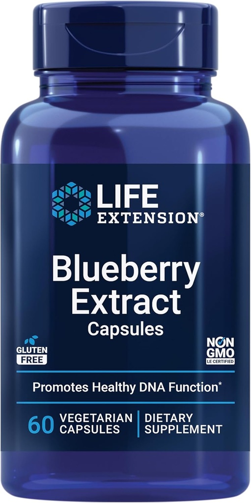 Life Extension Blueberry Extract Capsules, bilişsel ve hafıza sağlığını destekler, zaten sağlıklı kolesterol seviyelerini sürdürmeye yardımcı olur, oksidatif stres, glutensiz, non-GMO, vejetaryen, 60 kapsül