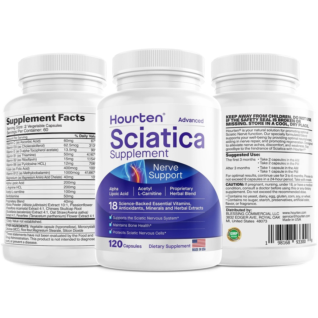 Advanced Sciatic Nerve Support Relief: Alpha Lipoic Acid - 18 in 1 Sciatica Συμπληρώματα - Vitamin B Complex - Made in USA (120 Count (Pack of 1))