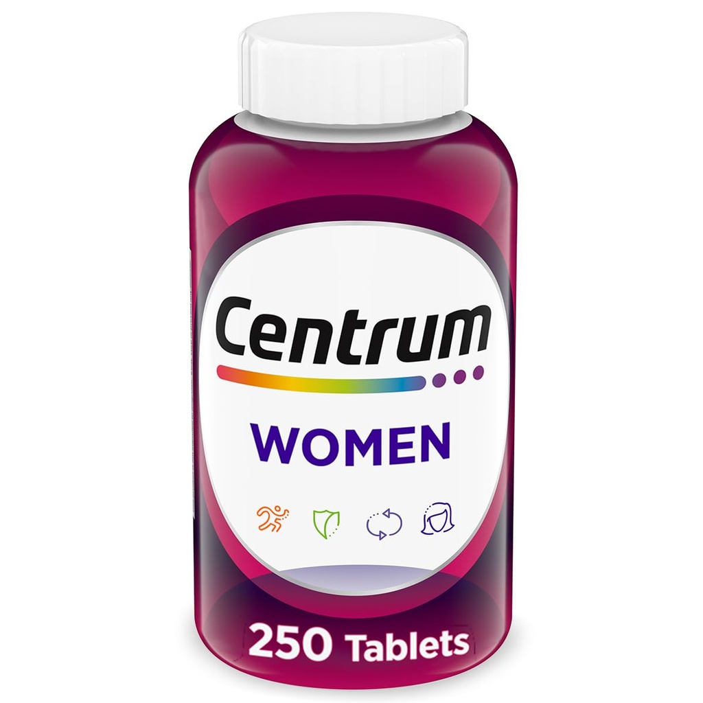 Kadınlar için Centrum Multivitamin, Demir, Vitamin D3, B Vitaminleri ve Antioksit Vitaminleri C ve E, Gluten Free, Non-GMO Malzemeler - 250 Count Count