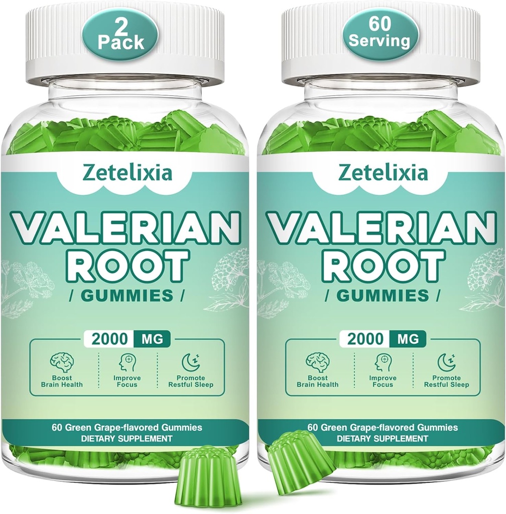 2 Pack Organik Valerian Root Gummies, Natural Calm to Help Relaxation, Herbal Supplement for Mood Support, Melatonin Free, Non-GMO, Gluten Free, Vegan, Green Grape Flavor, 120 Kont