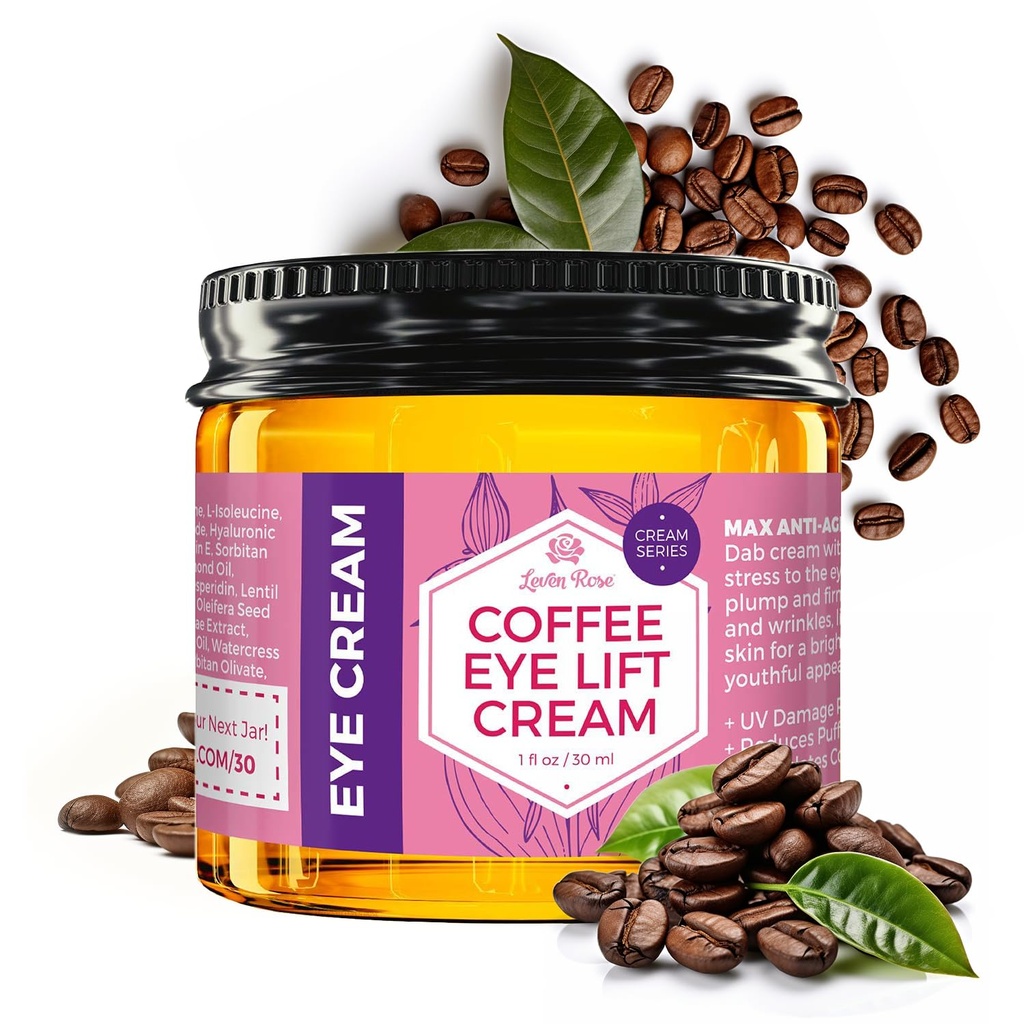 Leven Rose, Caffeine 1 oz ile Kahve Göz Kremi - Dark Circles ve Puffiness için Doğal Çözüm - Anti-Aging Under Eye Treatment