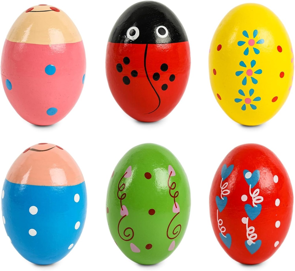 SallyFashion 6 PCS Wooden Shaker Eggs for Toddlers, Egg Maracas Percussion Shakers Musical Instruments for Party Favors Goodie Bag Stuffers Classroom Prizes