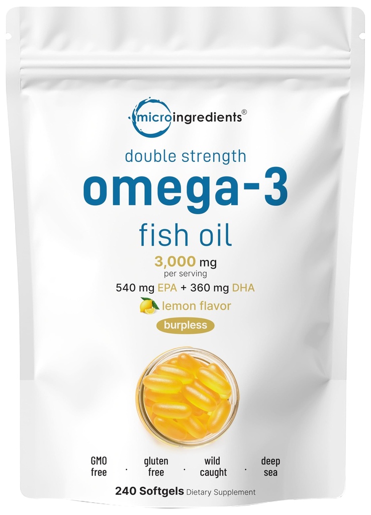 Mikro Malzemeler Omega 3 Fish Oil Supplements 3,000 mg Per Servis, 240 Softgels | Lemon Flavored – Burpless | EPA 540 mg + DHA 360mg | Deep Sea Fish Oil Supplements 3,000mg