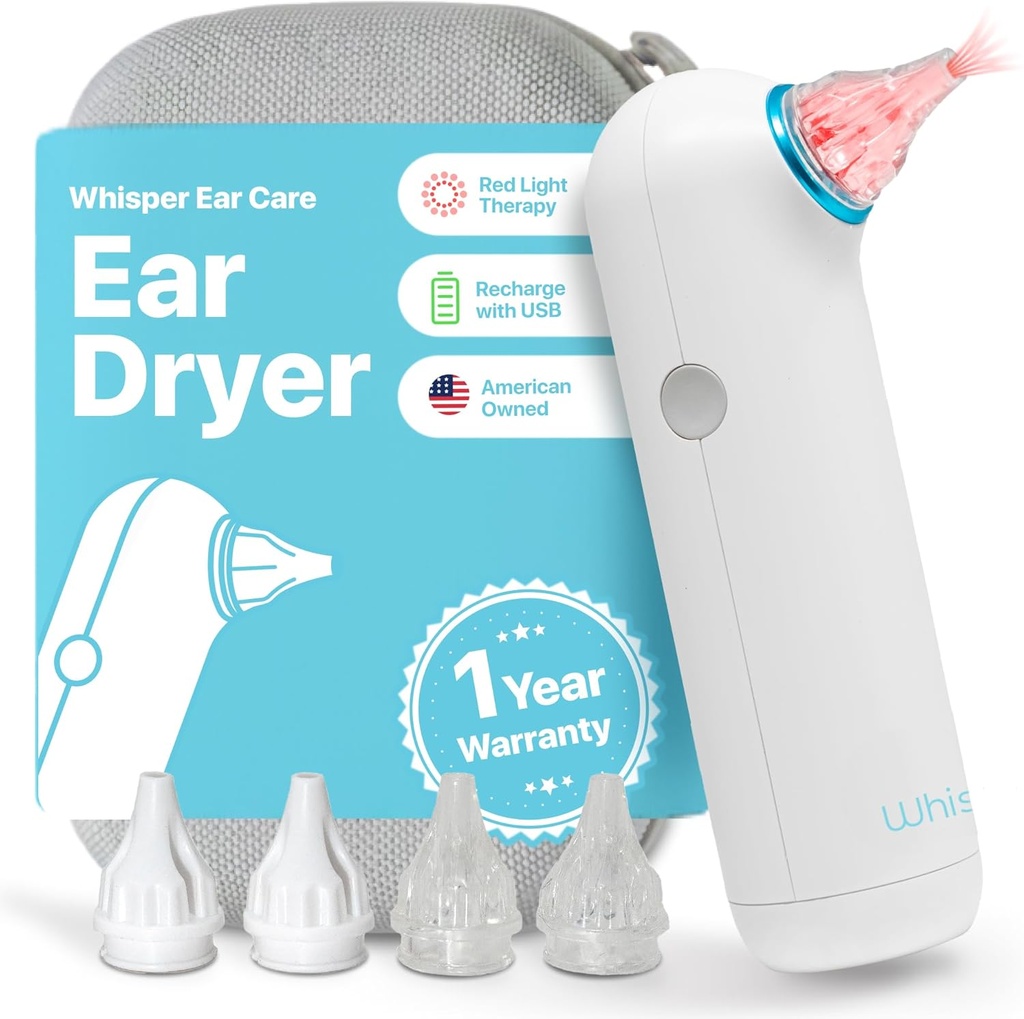 Ear Kurutucu + Case | USA | 1 Yıl Garanti | Red Light Therapy ile Yeniden Yararılabilir Kulak Su Kurusu Ölçeği Ikinci Sıcak Havayı Annoying Mayomers Ear Enfeksiyonları Bir Kulak Akışı Olarak Mücadele Etmek Için Kulak Enfeksiyonları Yıkamak için Kulaklara Uygundur