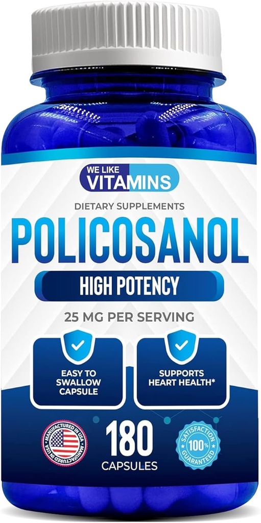 Vitaminler Policosanol 25mg - 180 Capsules - Policosanol Supplement Doğal Şeker Cane - Non-GMO ve Gluten-Free-GMO'dan yapıldı