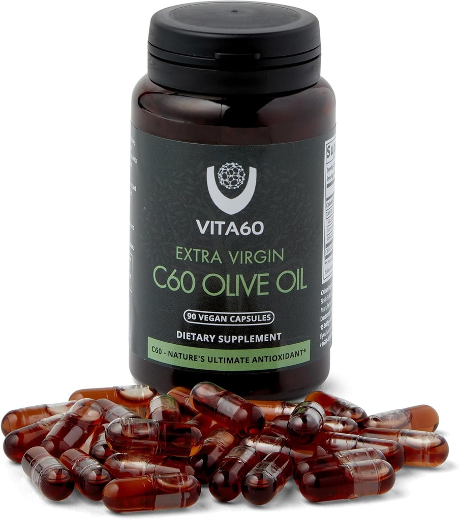 C60 Oil Capsules | Age-Defying Vitality and Antioxidant Support | 99.99% Pure Solvent Free C60 | Organic Oil | Vegan Friendly | Superior Customer Service (Olive Oil)