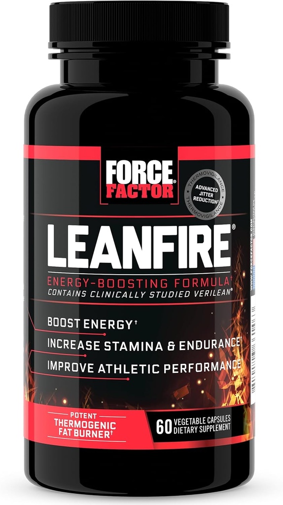 FORCE FACTOR LeanFire Pre Workout Energy Pills with Green Tea Extract and Caffeine to improve Energy, Build Lean Muscle, Black, 60 Count (1.5 km)