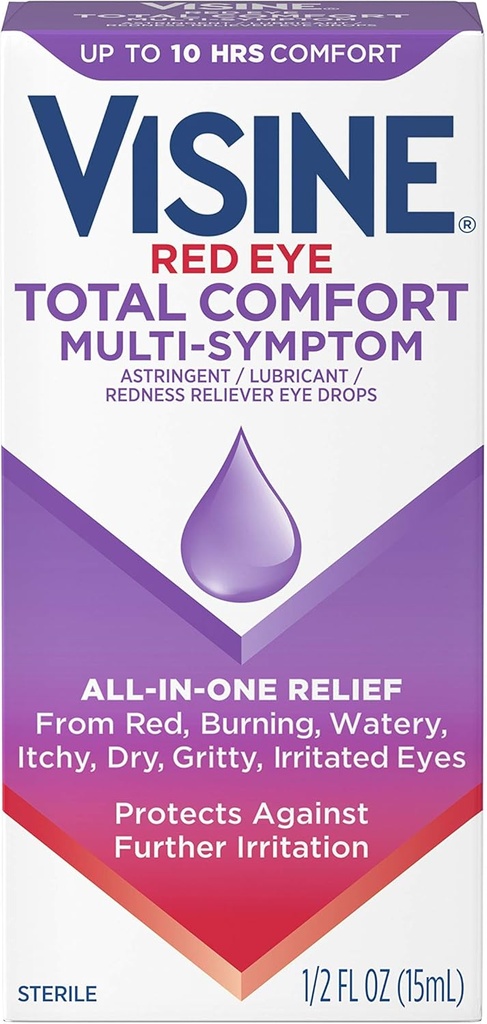 Visine Multi-Symptom Eye Drops - Astringent, Lubricant & Redness Irritated, Kuru, Red Eyes - 0,5 fl. oz