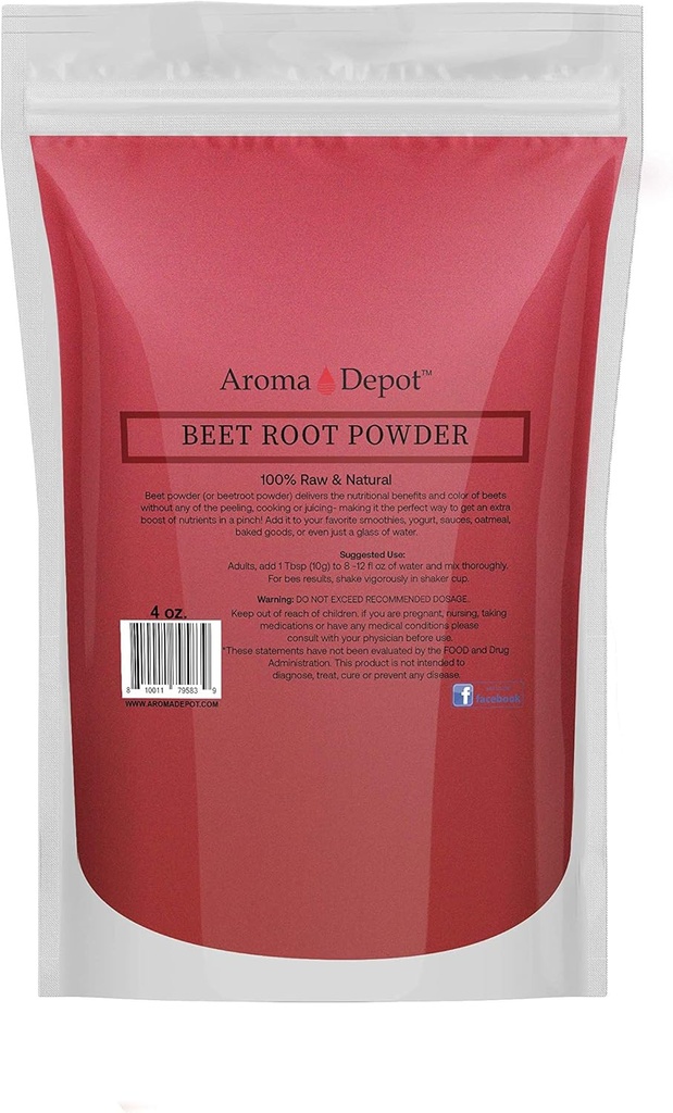 Beet Root Powder 4oz by Aroma Depot Raw & Non-GMO I Vegan & Gluten Free I Nitric Oxide Booster I Boost Stamina and Increases Energy I Immune System Booster I 100% Natural