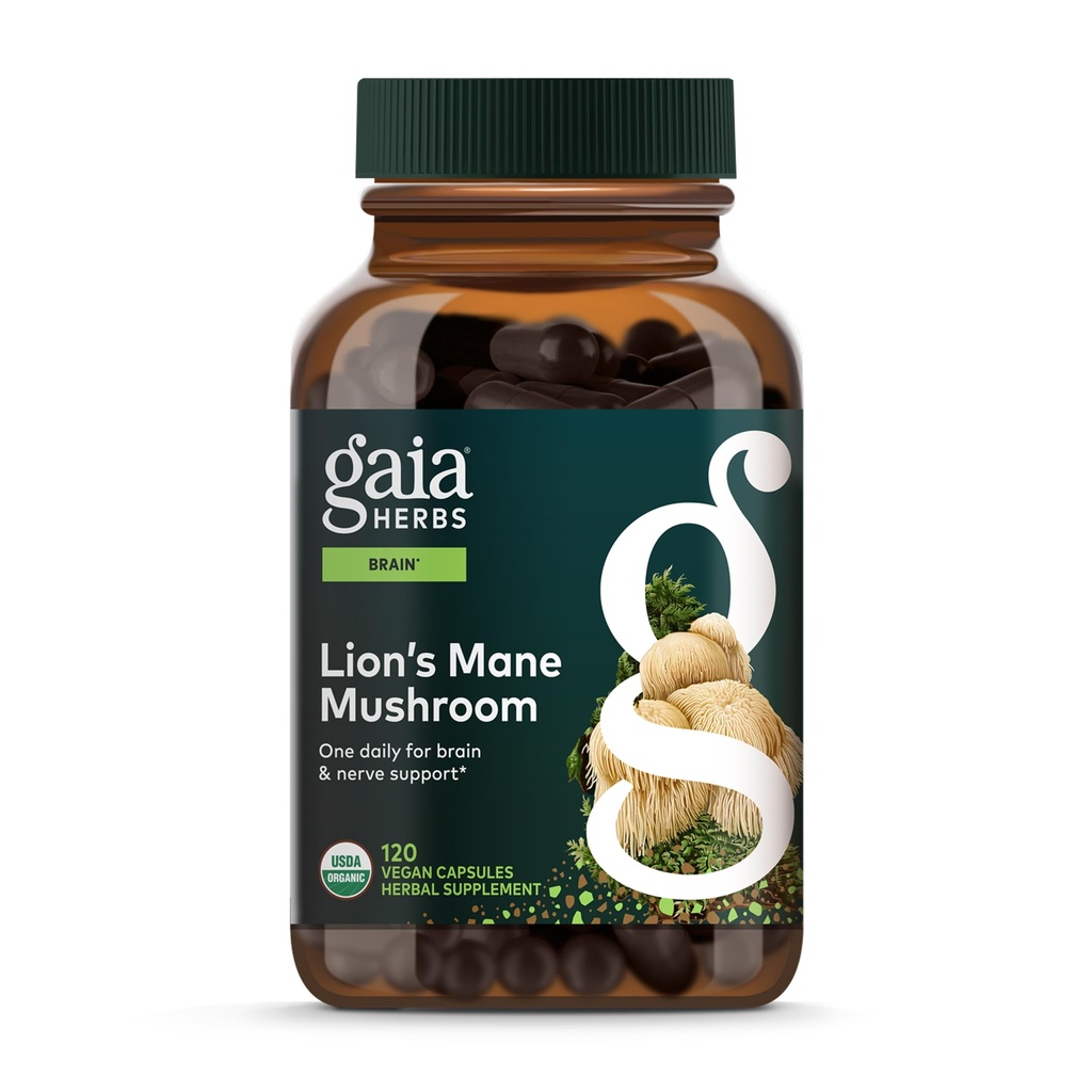 Gaia Herbs Lion's Mane Mushroom - Brain Health Support* - 120 Vegan Capsules (120 Servings)