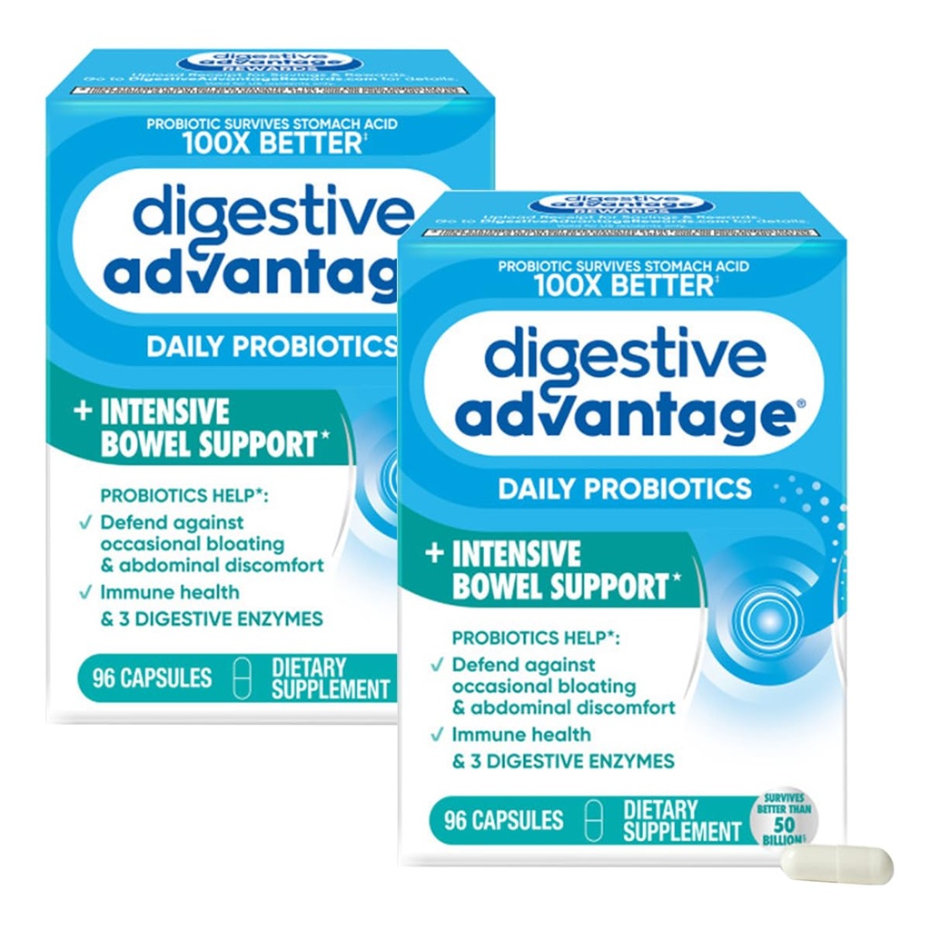 Πλεονεκτήματα IBS Probiotics για Digestive Health & Intensive Bowel Support, για γυναίκες & άνδρες με Digestive Ένζυμα, Υποστήριξη για περιστασιακή Bloating & Gut Health, 96ct Κάψουλες (2)