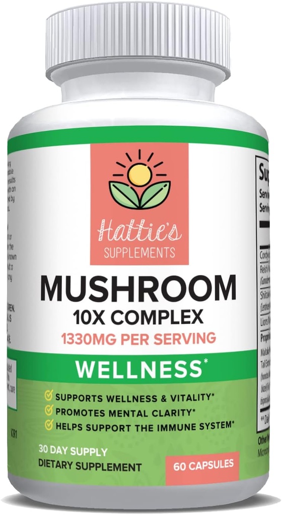 Hattie'nin Tamamları Mushroom 10x 1330 mg, 60 Capsules