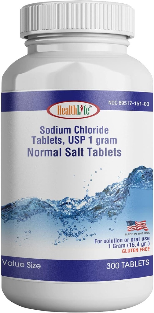 Sağlık Yaşamı Sodyum Chloride Tabletleri 1000 mg Vitamin | 300 Kont | Normal Salt Tabletler | sodyum Mineral Supplement (15.4gr.) | Elektrolytes Replenisher Hydration Drink