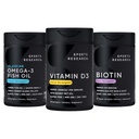 Spor Araştırması Triple Strength Omega 3 Burpless Fish Oil 1250 mg from Wild Alaska Pollock, Vitamin D3 5000 IU with Coconut MCT Oil (1253/) ve Vegan Biotin 5000 A Vitamin B7-30 Softgels Her Her Şeyi Wild Alaska'dan 1250 mg