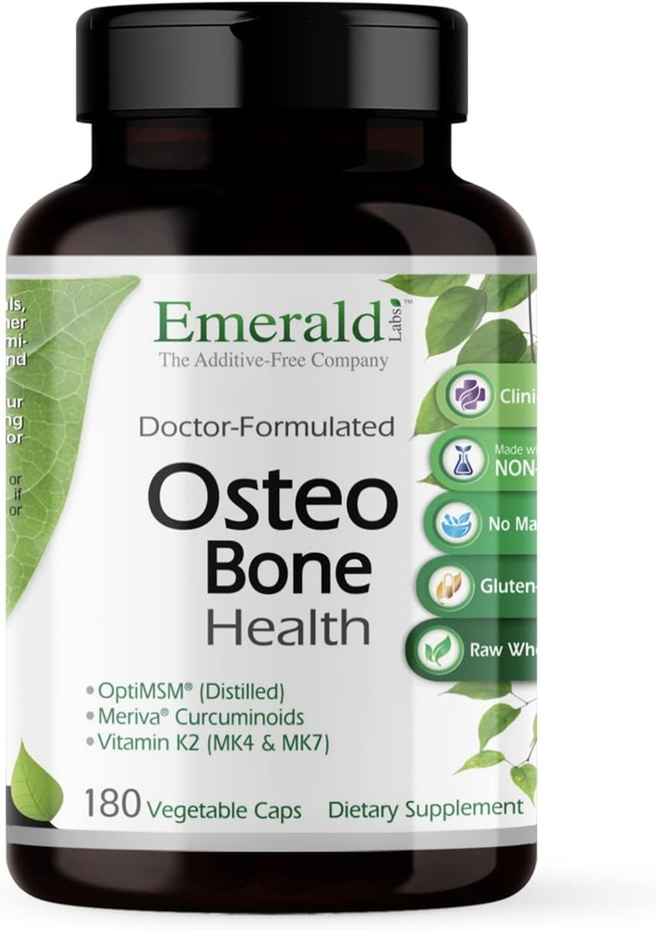 EMERALD LABS Osteo Bone Health - Immune Support & Bone & Ortak Supplement with Vitamin D3, K2, Kalsiyum, Magnezyum, OptiMSM, Meriva Phytosome & More - 180 Sebze Capsules