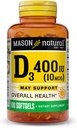 MASON NATURAL Vitamin D3 10 mcg (400 IU) - Genel Sağlık, Kemikleri ve Kasları Güçlendirir, 100 Softgels
