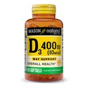 MASON NATURAL Vitamin D3 10 mcg (400 IU) - Genel Sağlık, Kemikleri ve Kasları Güçlendirir, 100 Softgels