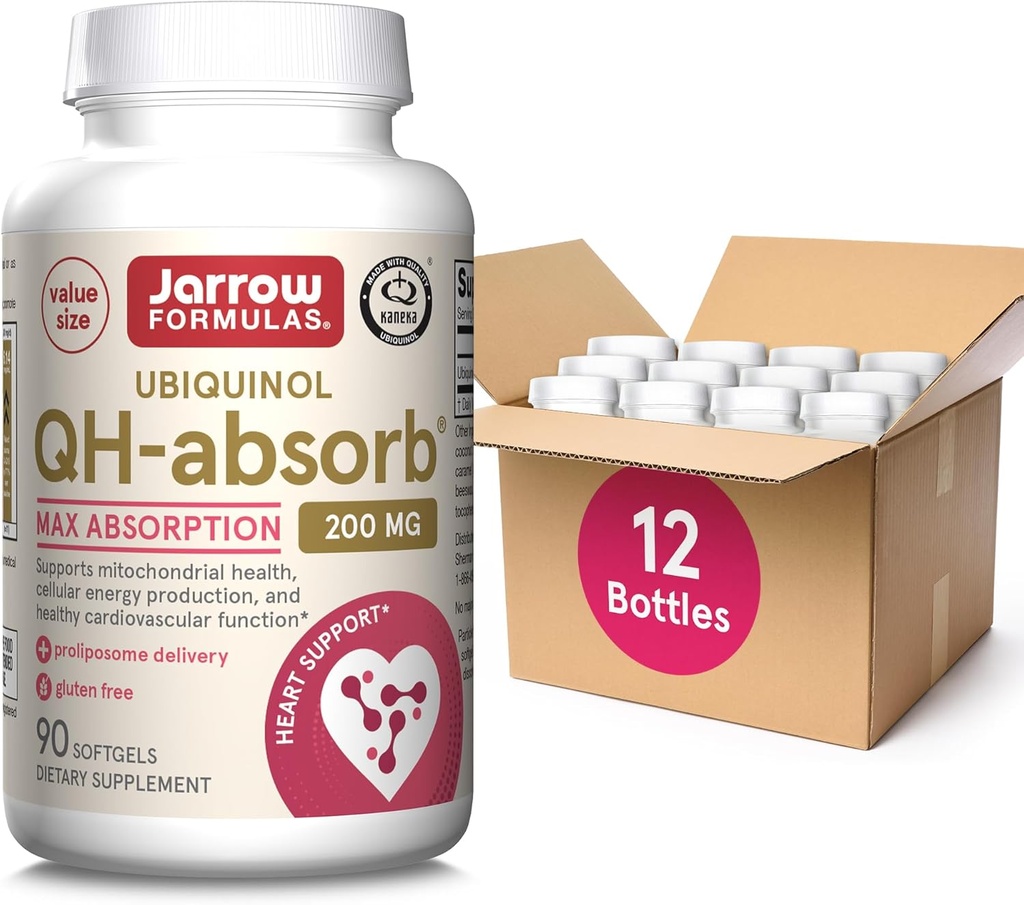 Jarrow Formulas QH-Absorb Ubiquinol 200 mg, Diyet Supplement, Mitochondrial Health ve Sağlıklı Cardiovascular Fonksiyonlar, 90 Softgels, Up to a 90 Day Supply(Pack of 12)