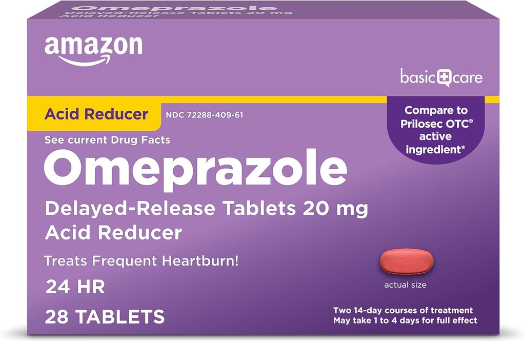 Temel Bakım Omeprazole Gecikmiş Yayın Tabletleri 20 mg, Frequent Heartburn, Asit Çizimi, Kalpburn Tıp, 28 Kont (Pazarlama değişebilir)