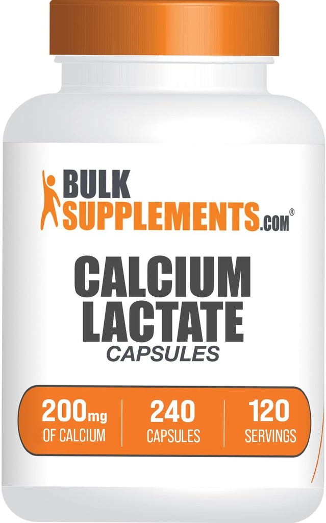 BulkSupplements.comuba Lactate Capsules - Kalsiyum Supplement, Kalsiyum 200mg - Late Supplement, 2 Capsules per Service - 120-Day Supply, 240 Capsules