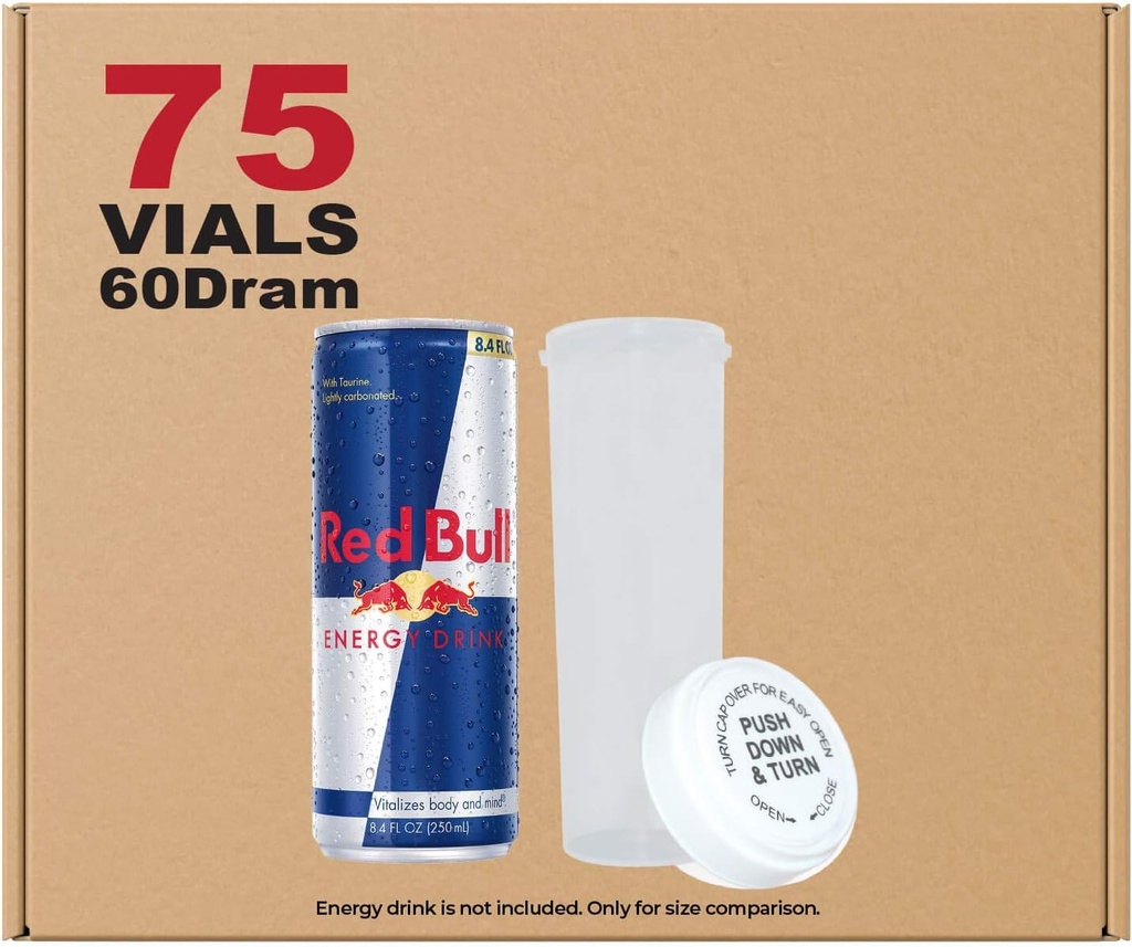 W Gallery 75 Clear 60 Dram Reversible Cap - Airtight Koku Testi Vials - Pills Herbs Çiçekler Tamamları, Bulk Pack, Not Glass Jars