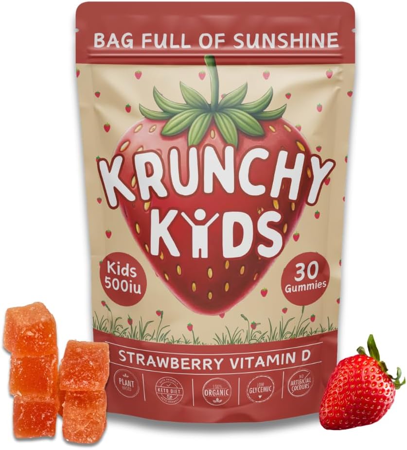 500IU Vitamin D3 Gummies - Organik, Plant-Based, Sugar-Free | Real Strawberry, Allulose, MCT-Oil, Agave | Supports Bones, Immunity, Mood & Sleep